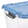 Box de rangement 80L plastique transparent 4 roues couvercle malin bleu 79x39xH36cm