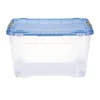 Box de rangement 60L plastique transparent 4 roues couvercle malin bleu 59x39xH36cm