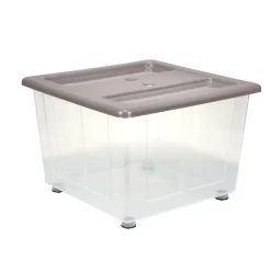 Box de rangement 30L x3 plastique transprent avec roulettes et couvercle gris et bleu