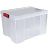 Box de rangement transparente couvercle clips rouge 45 L