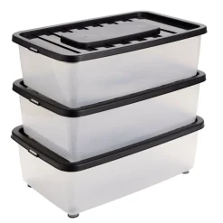 Box dessous de lit 25L x3 plastique transparent couvercle noir 56x37xH18cm < Gifi Sale