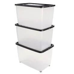 Box dessous de lit 46L x3 plastique transparent couvercle noir 56x37xH34cm < Gifi Clearance