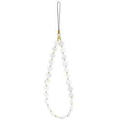 Bracelet chaîne de téléphone perle forme coeur blanc L13,5cm