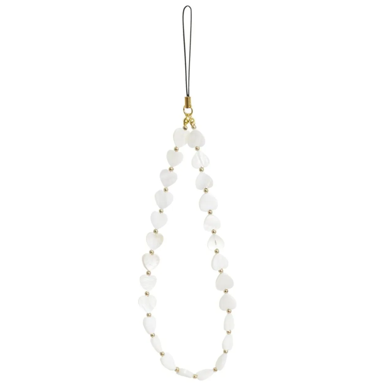 Bracelet chaîne de téléphone perle forme coeur blanc L13,5cm