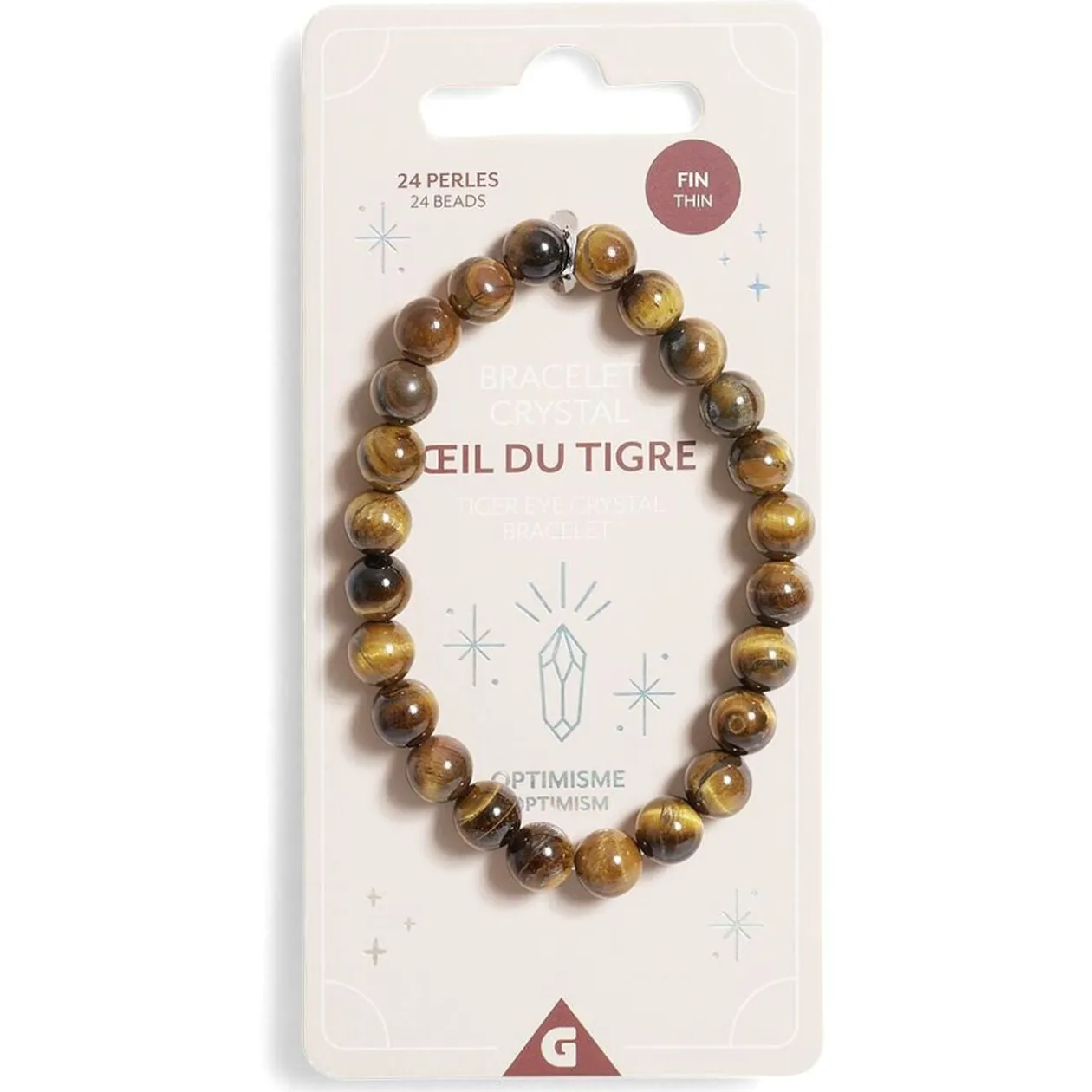Bracelet crystal fin 24 perles oeil du tigre marron - Optimisme
