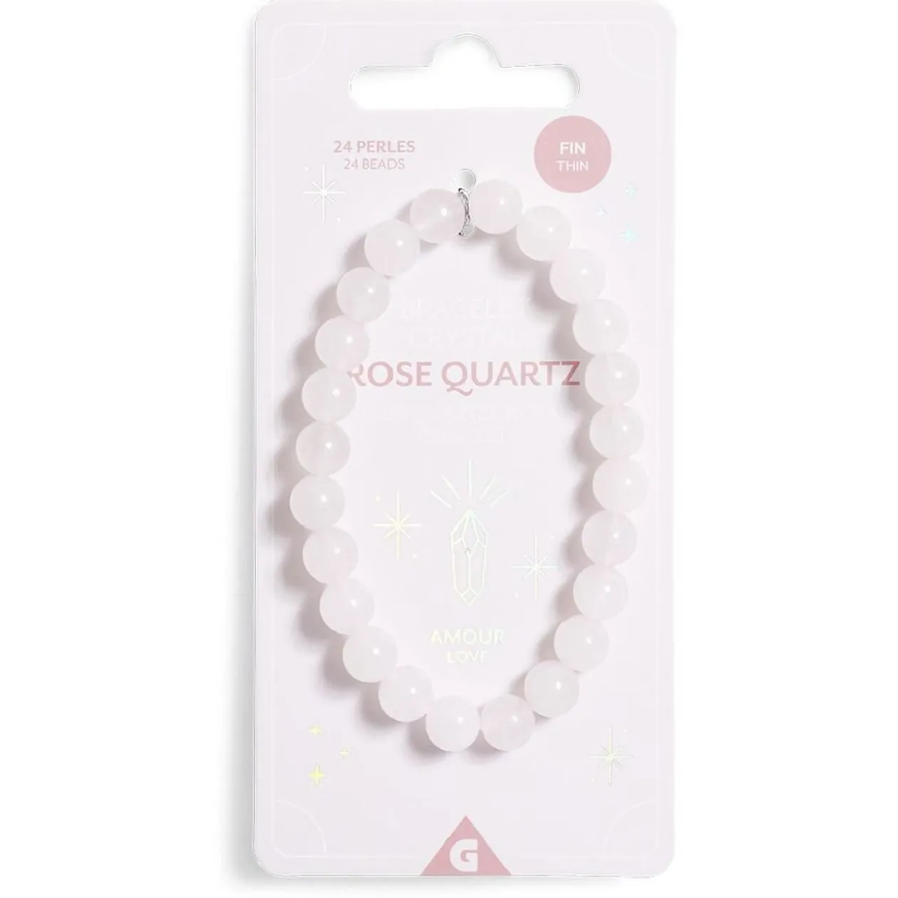 Bracelet crystal fin 24 perles quartz rose - Amour