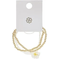 Bracelet x3 perles blanches et dorées avec fleur de tiaré < Gifi New