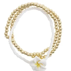 Bracelet x3 perles blanches et dorées avec fleur de tiaré < Gifi New