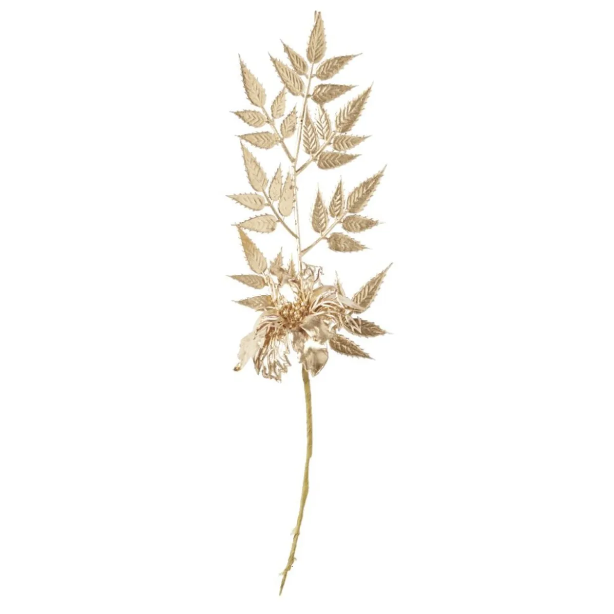 Branche décorative Noël fleur et baies dorée