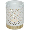 Brûle parfum Mességué céramique socle bois blanc et marron
