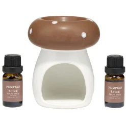Brûleur de parfum céramique forme champignon blanc et marron Ø8xH11cm