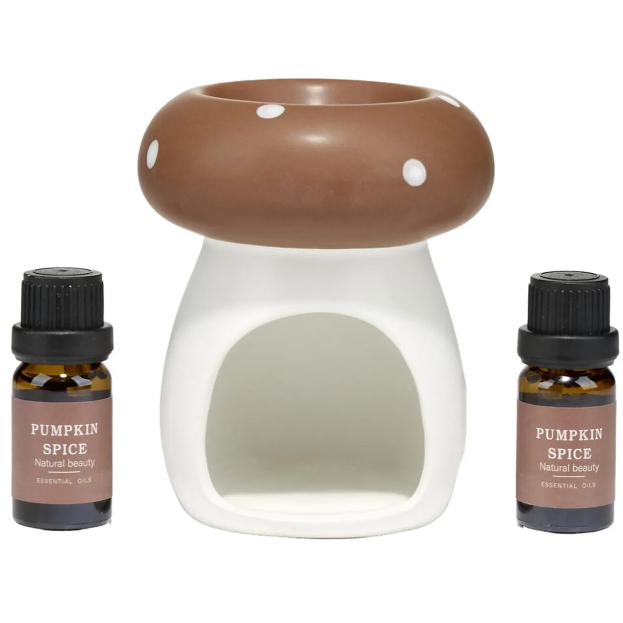 Brûleur de parfum céramique forme champignon blanc et marron Ø8xH11cm
