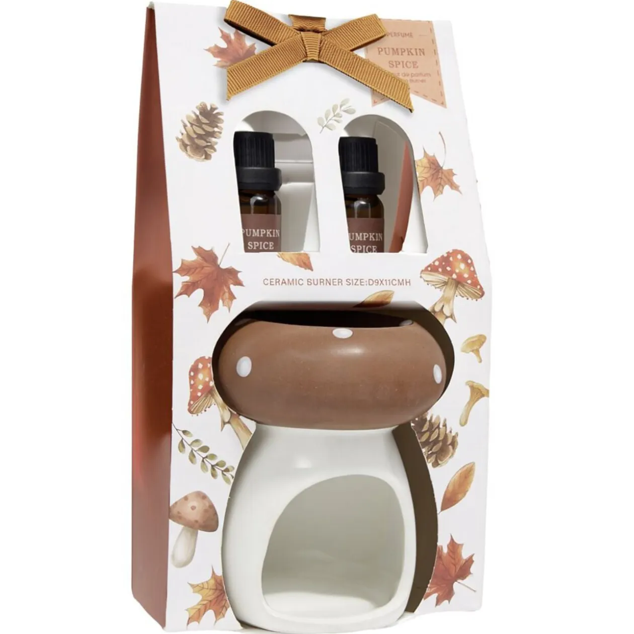 Brûleur de parfum céramique forme champignon blanc et marron Ø8xH11cm