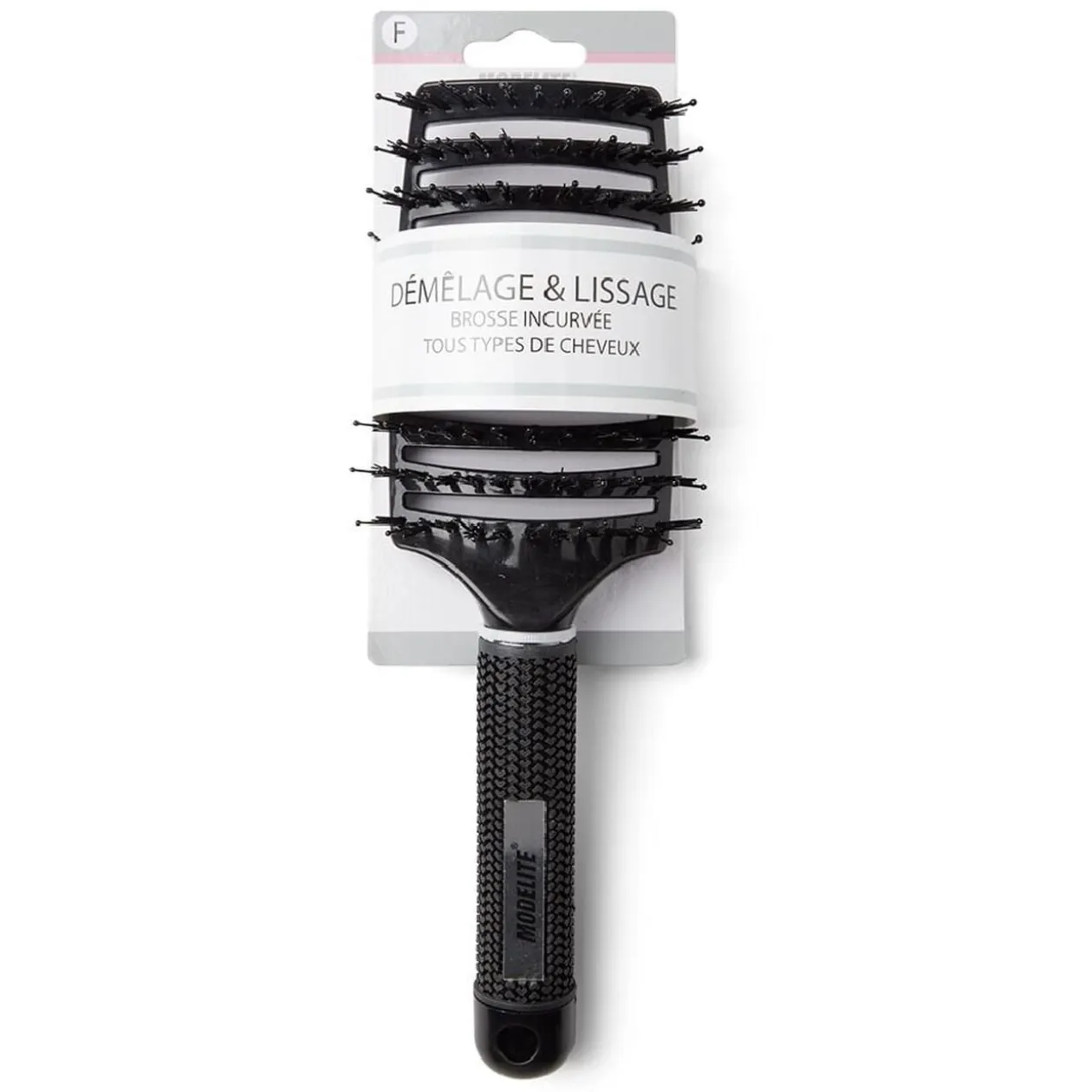 Brosse à cheveux incurvée démêlage et lissage PVC noir