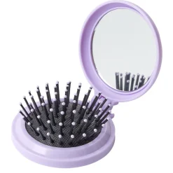 Brosse à cheveux pliable ronde avec miroir Ø6,5cm (3 modèles)