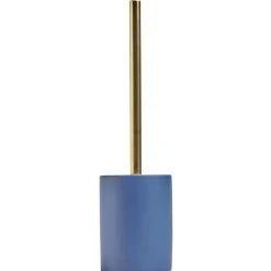 Brosse WC manche doré socle rond grès bleu Ø9,2xH36cm