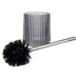 Brosse WC socle en verre strié noir transparent Ø10,5xH36cm < Gifi Hot