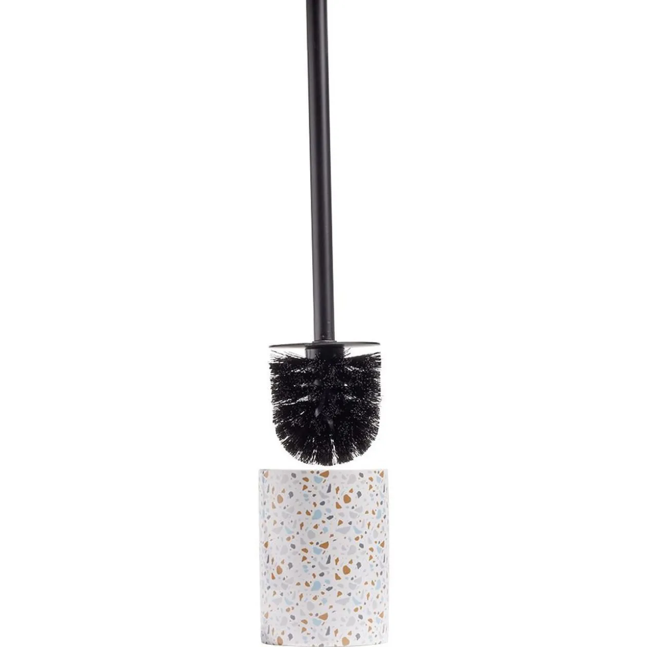 Brosse WC socle rond grès terrazzo blanc bleu marron Ø9,2xH36cm