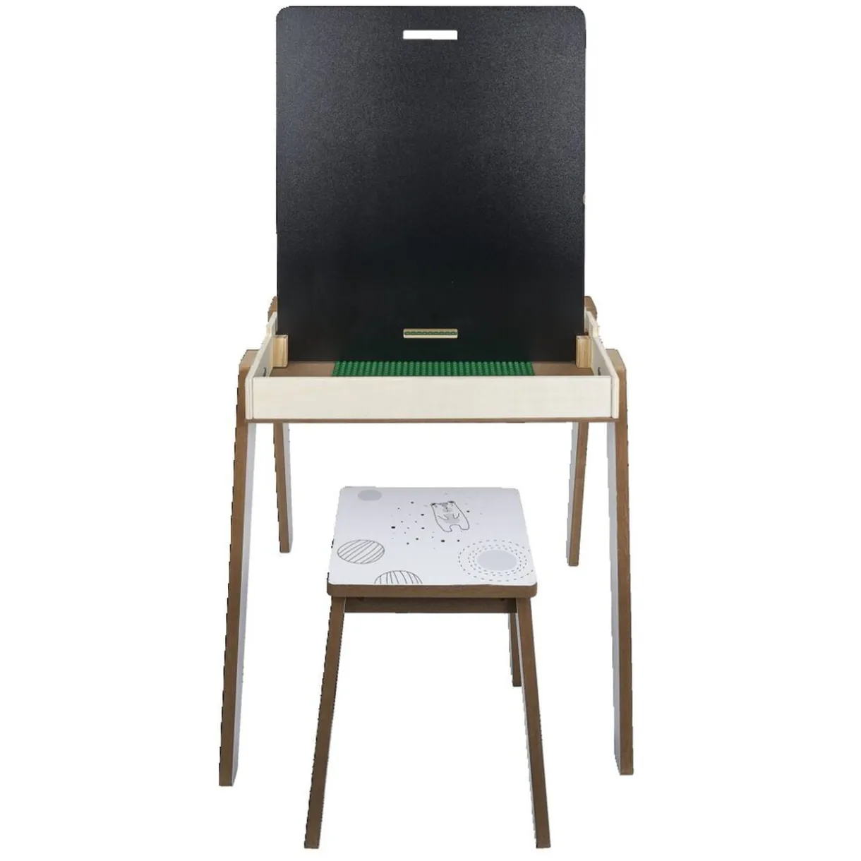 Bureau enfant modulable 3en1 tableau noir bois blanc et tabouret < Gifi New