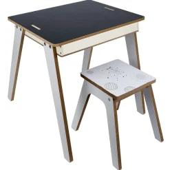 Bureau enfant modulable 3en1 tableau noir bois blanc et tabouret < Gifi New