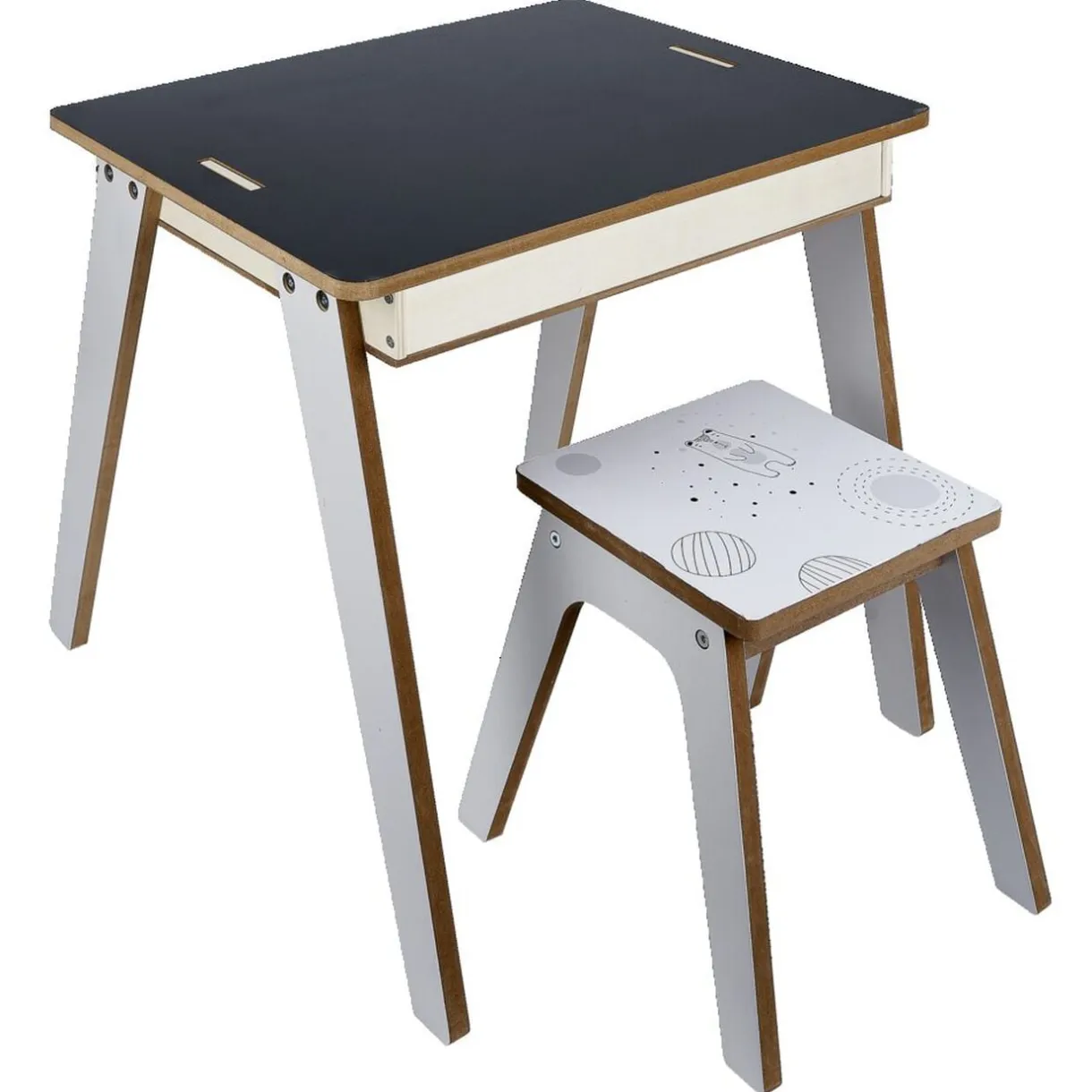 Bureau enfant modulable 3en1 tableau noir bois blanc et tabouret < Gifi New