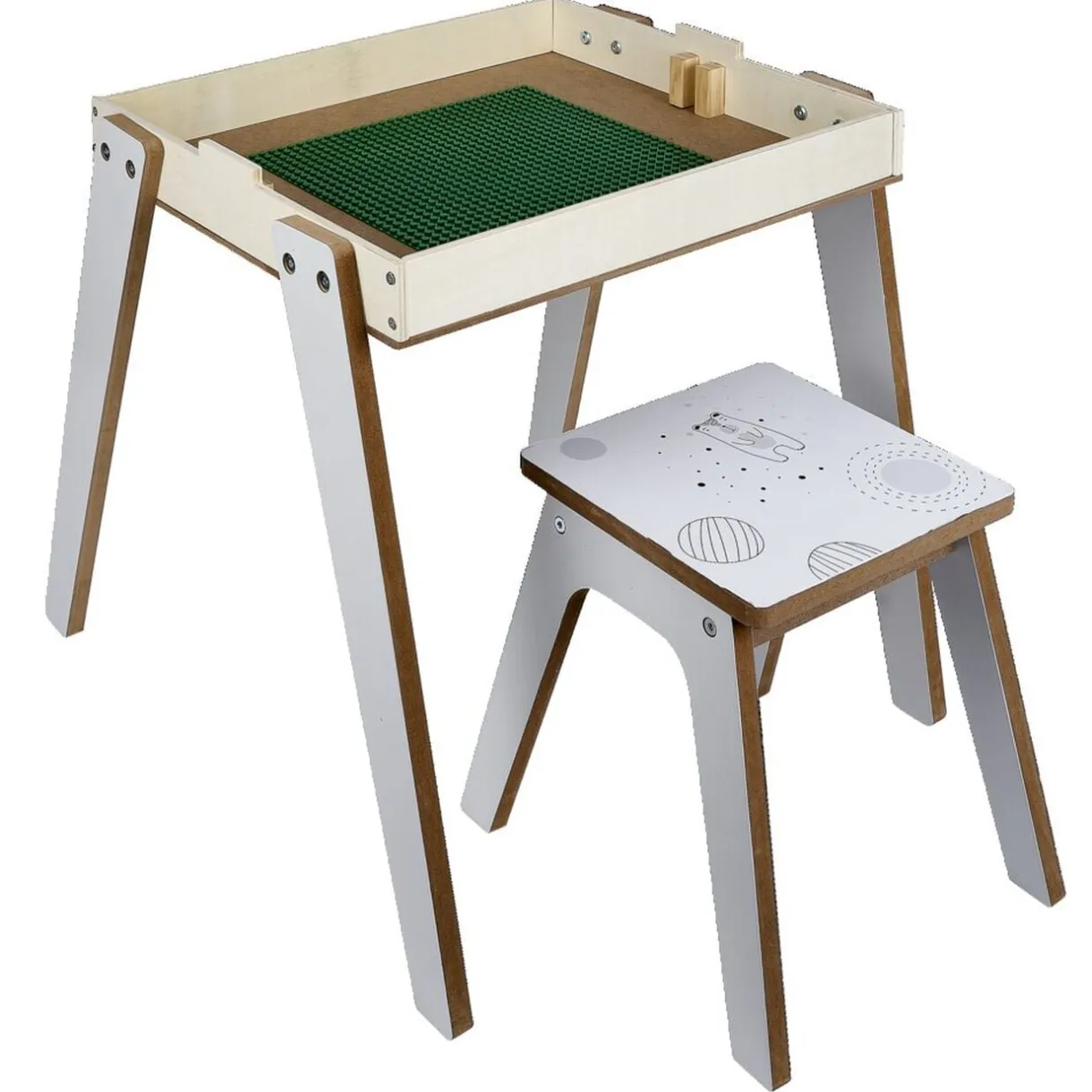 Bureau enfant modulable 3en1 tableau noir bois blanc et tabouret < Gifi New