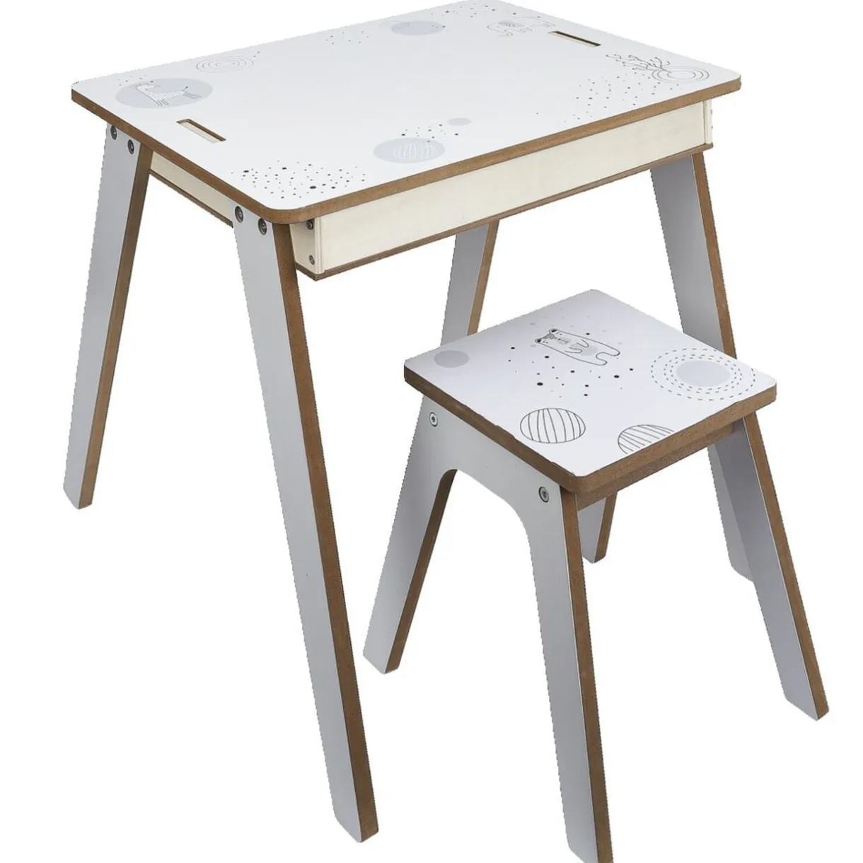 Bureau enfant modulable 3en1 tableau noir bois blanc et tabouret < Gifi New