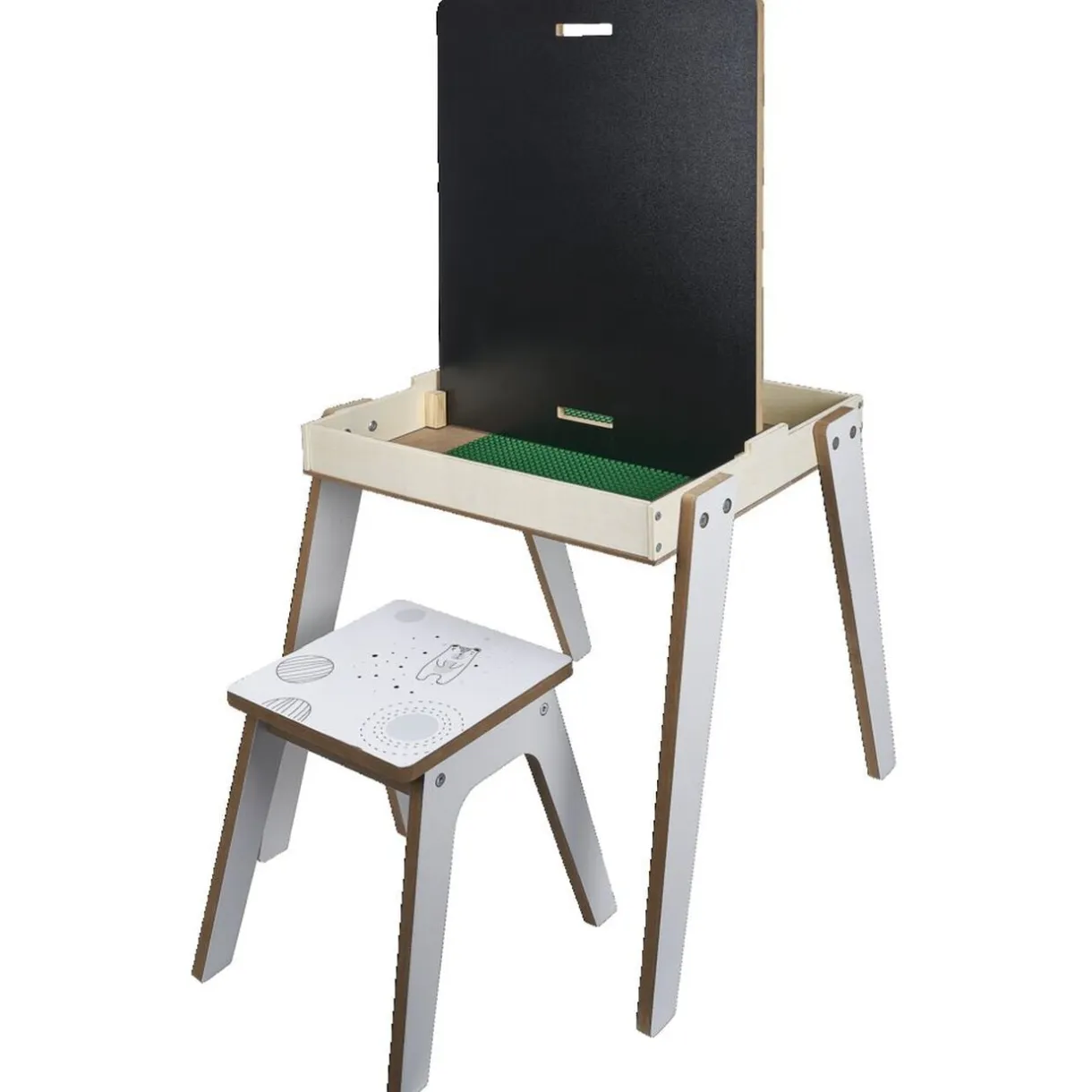 Bureau enfant modulable 3en1 tableau noir bois blanc et tabouret < Gifi New