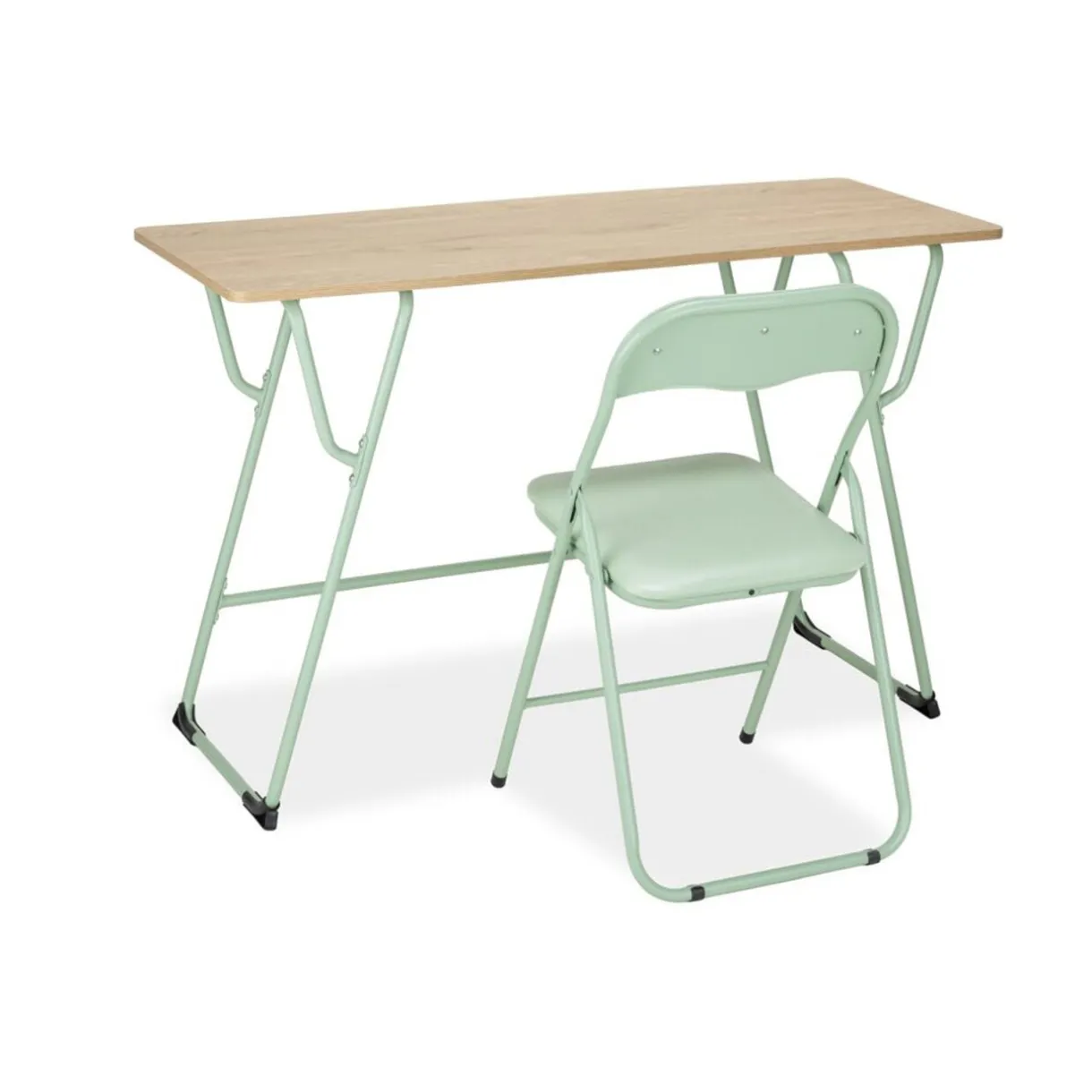 Bureau rectangulaire Moderna plateau bois et chaise métal vert 120x48xH75cm < Gifi Outlet
