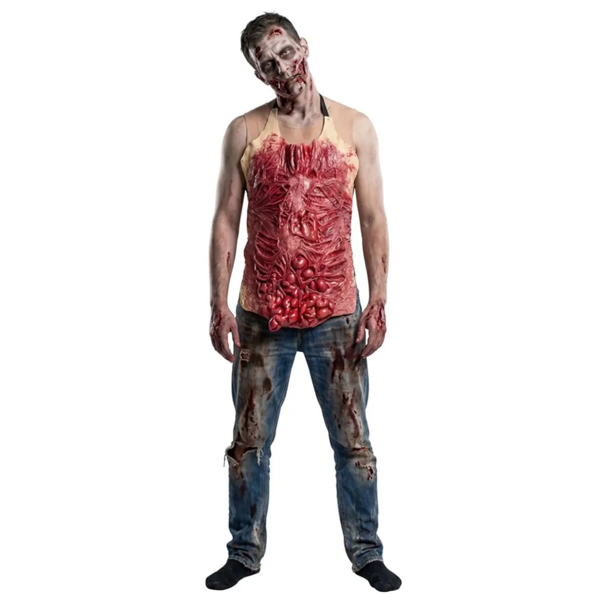 Buste de zombie Halloween en latex avec sang tablier taille unique 38x70cm < Gifi Discount