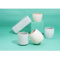 Cache pot cylindre en terre cuite motif écaille