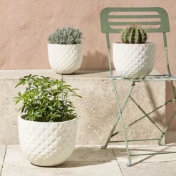 Cache pot en fibre d'argile effet capitonné blanc ivoire Ø24xH21cm < Gifi Hot