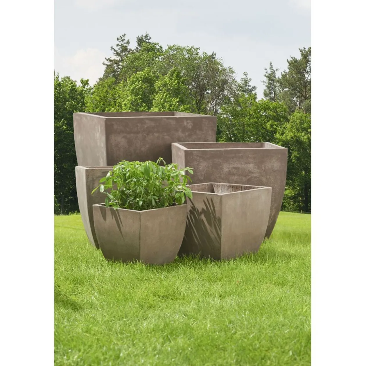 Cache pot fibre d'argile carré gris 33x33xH33cm
