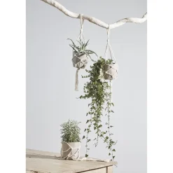 Cache pot gris suspendu avec corde en macramé < Gifi