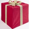 Cadeau déco Noël pliable tissu rouge ruban doré 35x35xH40cm
