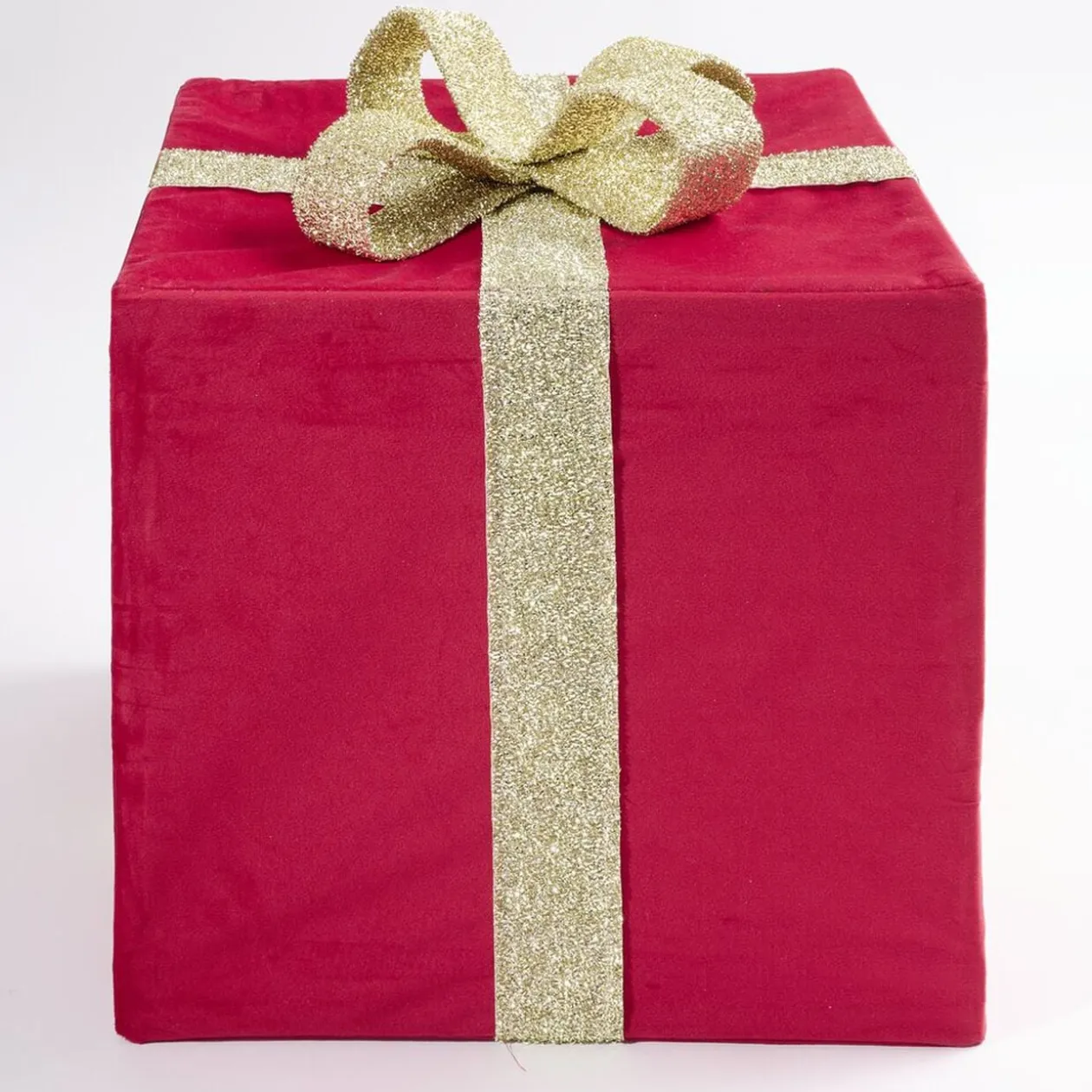 Cadeau déco Noël pliable tissu rouge ruban doré 35x35xH40cm