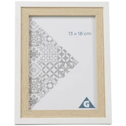 Cadre photo bois naturel et blanc 17x22cm pour photo 13x18cm