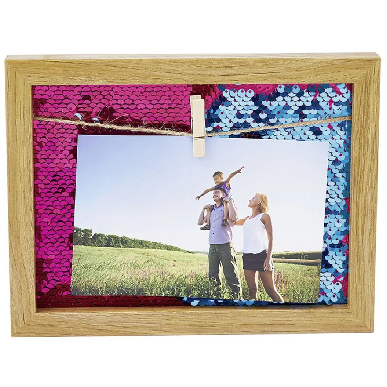 Cadre photo à pince et fond sequins 17x22cm