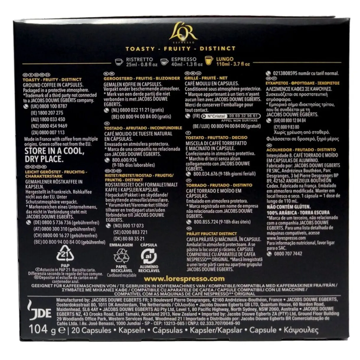 Café capsule L'or Lungo profondo 20 doses intensité 8 < Gifi