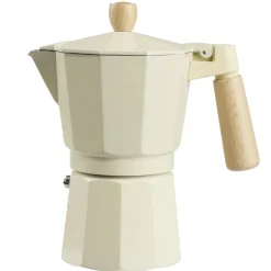 Cafetière style traditionnel 270ml aluminium beige poignée bois H19cm