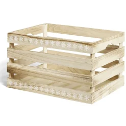 Cagette en bois motif flocon blanc 44x33xH25cm