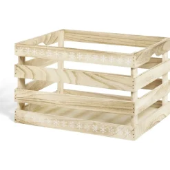 Cagette en bois motif flocon blanc 38x28xH23cm