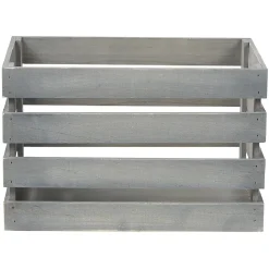 Caisse de rangement en bois gris < Gifi