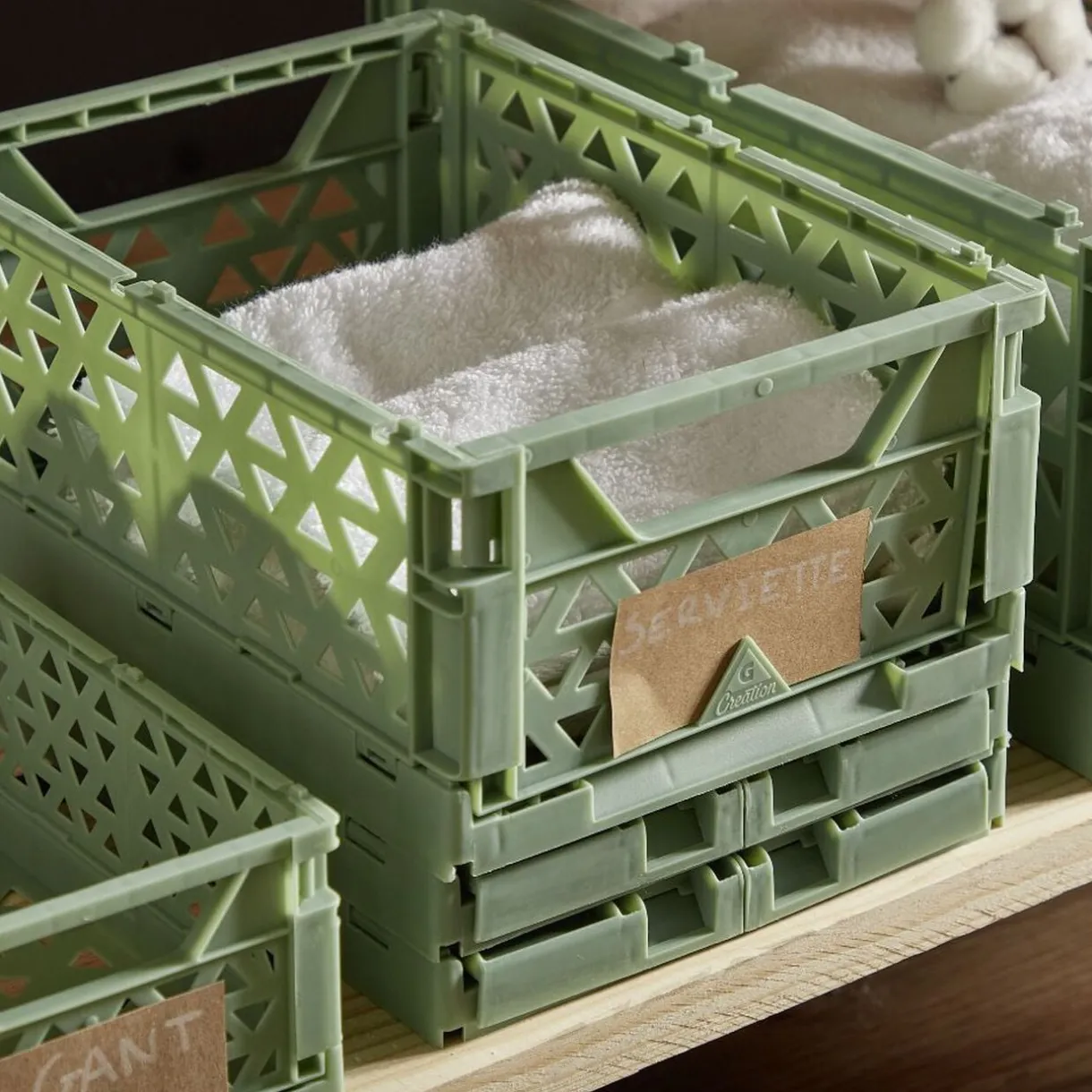 Caisse pliable avec porte-étiquette vert L25xl16,5xH10cm < Gifi Clearance