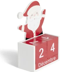 Calendrier de Noël à poser cubes en bois avec Père Noël H15cm