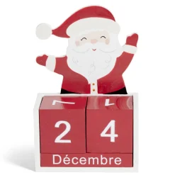 Calendrier de Noël à poser cubes en bois avec Père Noël H15cm