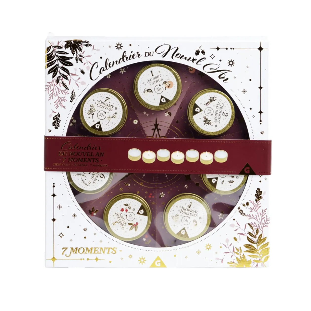 Calendrier du nouvel an thème bougies 7 cases