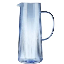 Carafe en verre nervurée bleue 14x10xH24cm