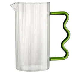 Carafe en verre transparent avec anse ondulée organique verte Ø10xH19,5cm
