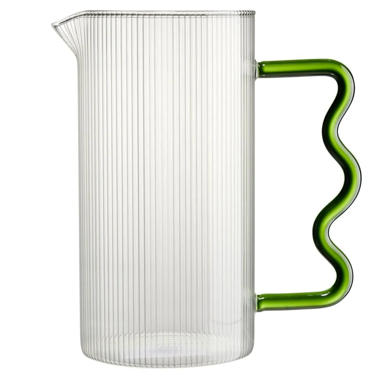 Carafe en verre transparent avec anse ondulée organique verte Ø10xH19,5cm